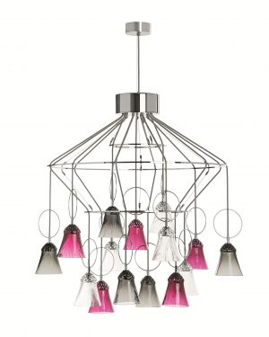 Apollo 15-light chandelier, clear, amethyst and flannel grey (cable height 1000mm-5800mm)