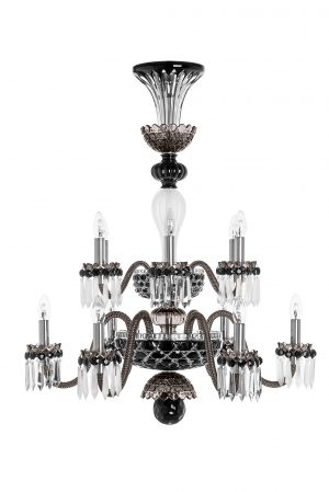 Arlequin 12-light chandelier, black, clear satin-finished crystal and flannel grey