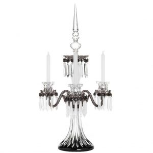 Arlequin 3-light candelabra, black, clear satin-finished crystal, flannel grey