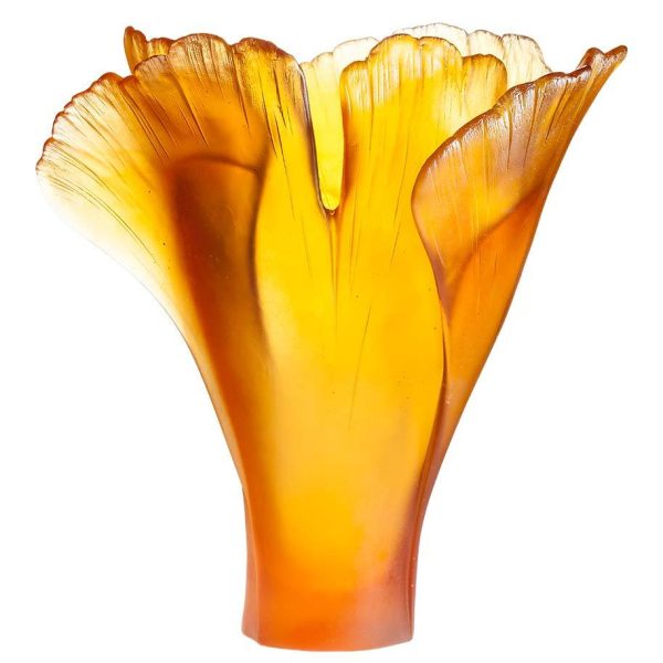 DAUM GINKGO VASE GM GINKGO AMBRE