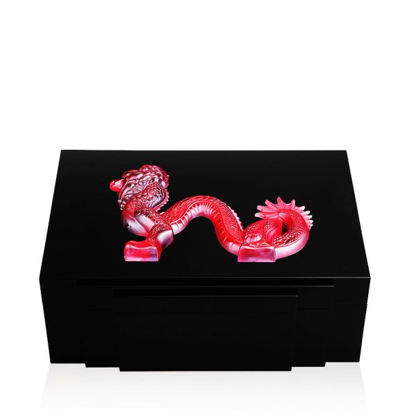 LQ M Dragon Cigar Box Lim.Ed Black Lacquered & Dragon Red Crystal LS