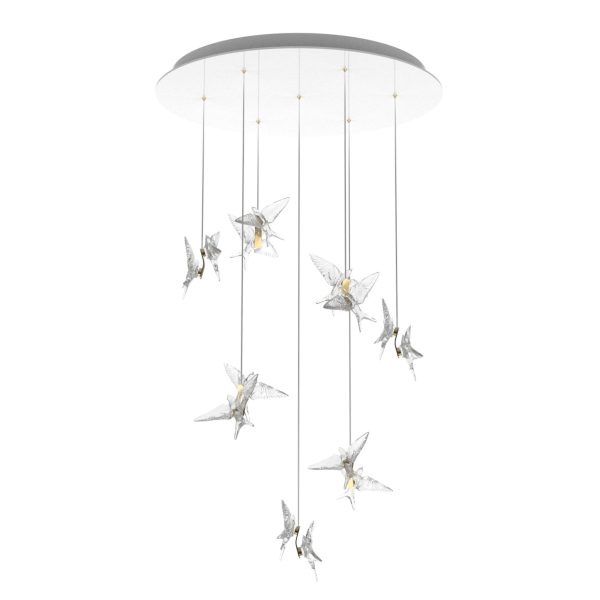 14 Swallows Chandelier
Clear cristal, satin gilded metal
Clear Crystal, Satin Gilded