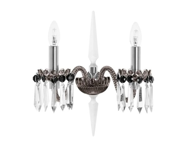 HARLEQUIN
2-LIGHT SATIN FLANNEL WALL LAMP
Available in other colors: flannel and lilac - flannel and amber - flannel and light blue - flannel and purple - flannel crystal and clear-satin crystal.